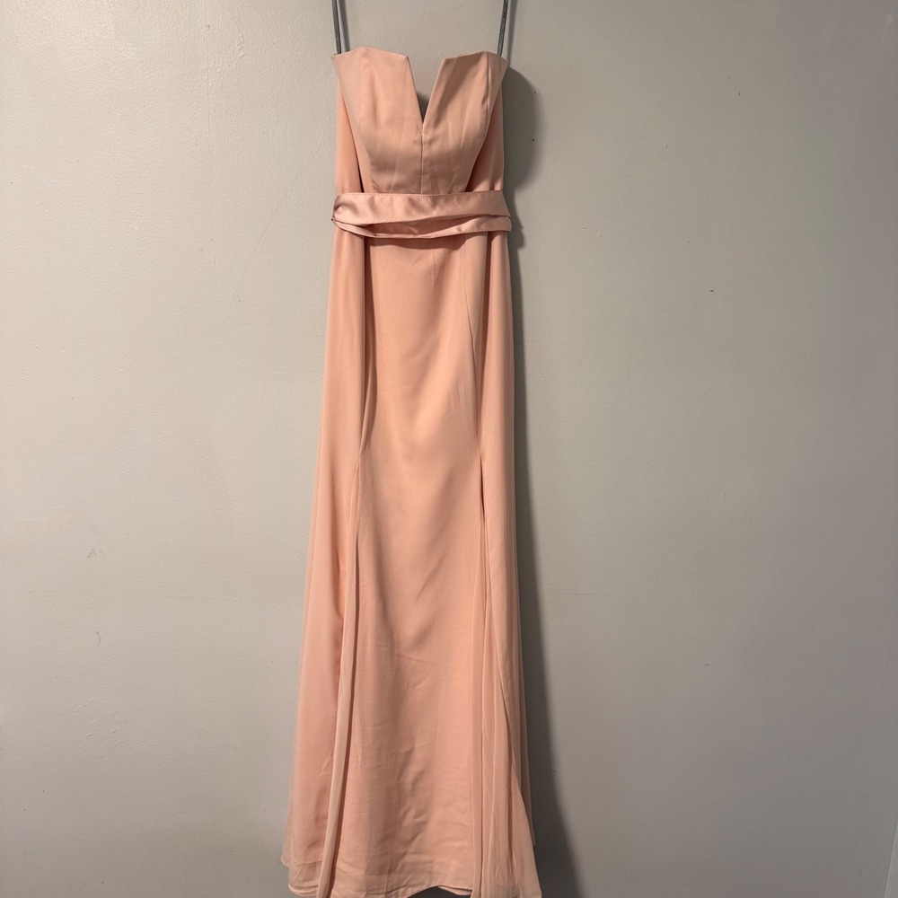 White by Vera‎ Wang Pink Strapless V Neck Maxi Dress Bridesmaid Formal Gown 6